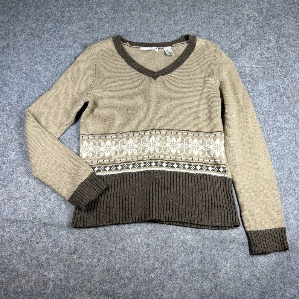 Vintage Crazy Horse Sweater Womens Large Fair Isle Brown Y2K Gilmore Girl Winter